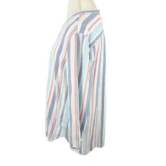 LL Bean 100% Linen Red White Blue Tunic Top Notch V-Neck L/S Popover Size XL - Picture 4 of 10